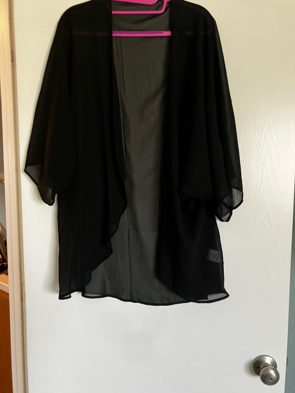 Black Sheer Chiffon Kimono Cardigan 2XL Open Front Lightweight Layering Top-NWOT